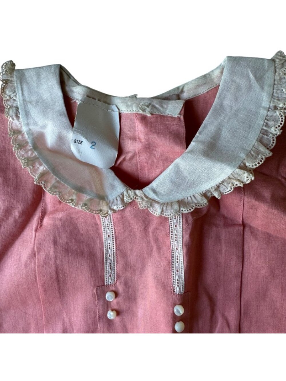 Vintage 1940s Childs Peach Pink Romper Shorts Lace Trim & Buttons 2 Piece - Picture 2 of 15